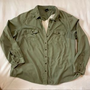 Olive/military green long sleeve button up shirt